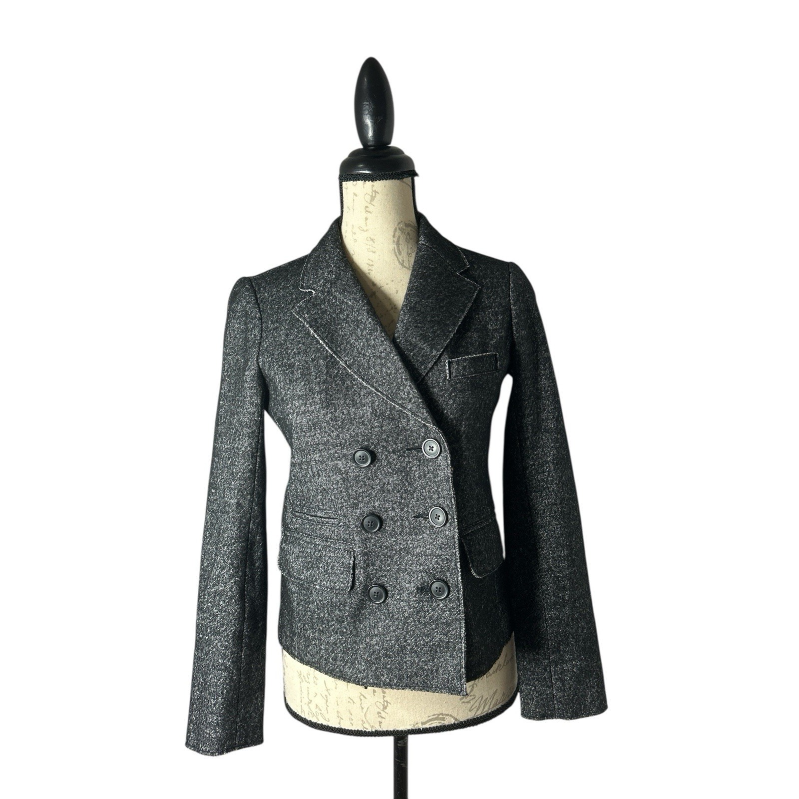 J Crew Grey Marled Thandie Double Breasted Blazer Jacket 4 Cotton Wool